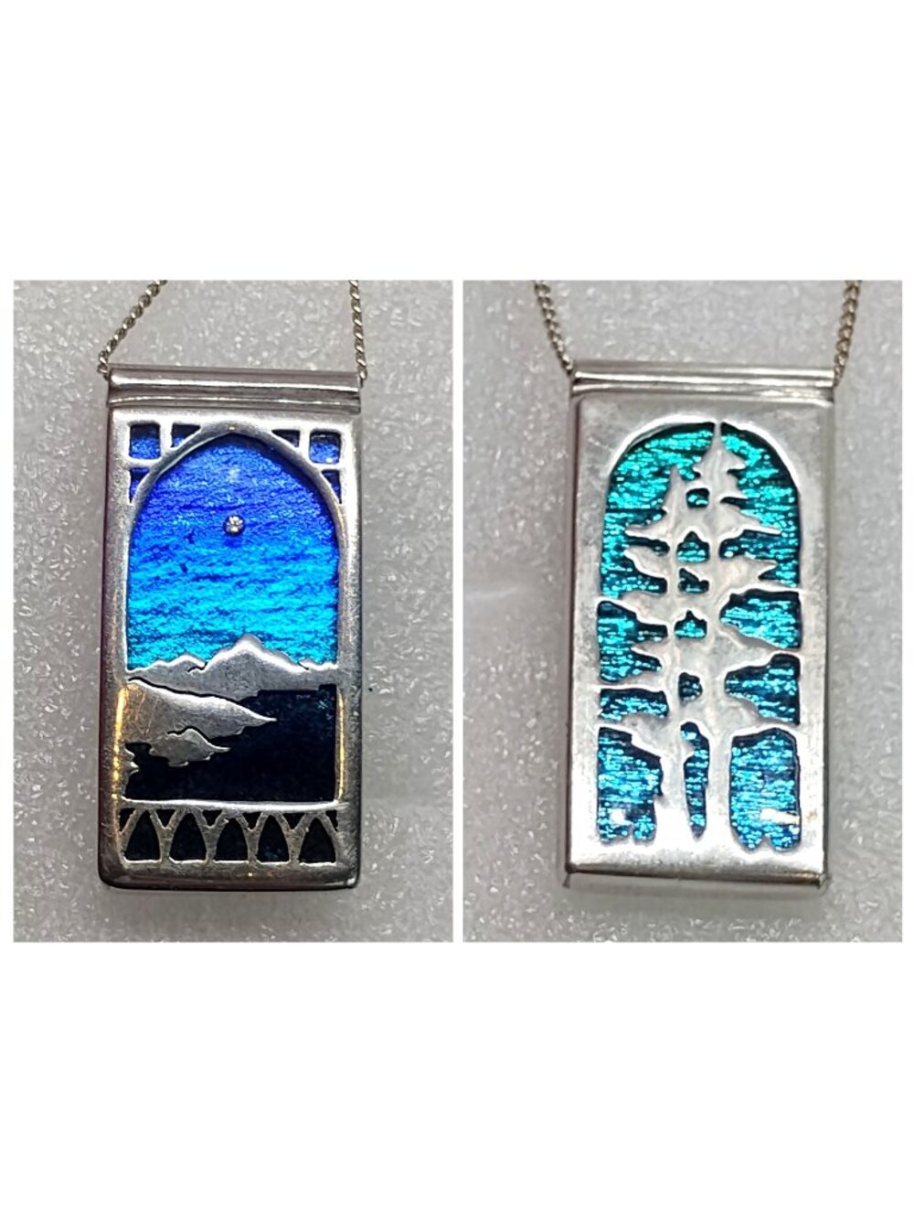 Lightwing Studios Double Sided Dichroic Glass Sterling Overlay Pendant
